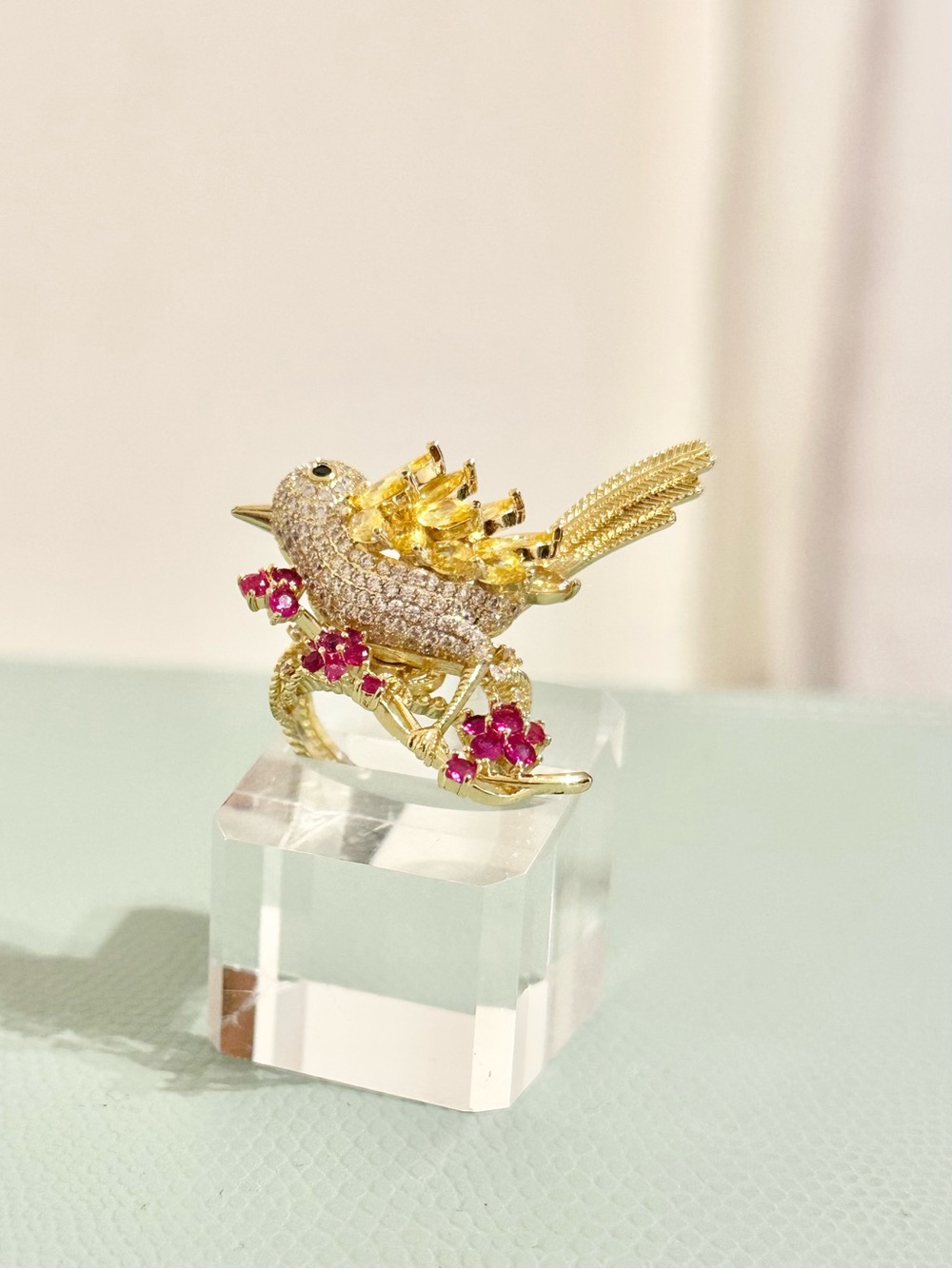 EyeCandy Los Angeles Birdie 18K Gold Plated CZ Adjustable Cocktail Ring